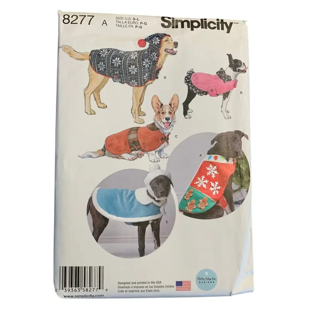 Simplicity Sewing Pattern 8277 Dog Coats and Hats Sizes S M L UNCUT